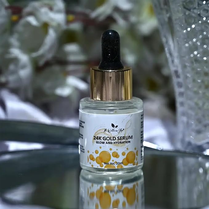 The Wellness Shop - 24K Gold Serum For Glow & Hydration- Water Based | For All Skin Types | Promotes Cell Regeneration | Reduces Wrinkles | No Side Effects | For Men & Women | (20ml / 0.67 fl oz)