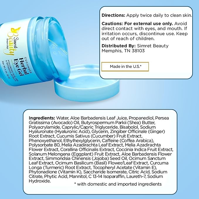 Eye Cream for Dark Circles, Anti-Aging Herbal Eye Gel with Hyaluronic Acid, Caffeine, Coffee, and Shea - Best for Puffiness, Wrinkles, and Fine Lines