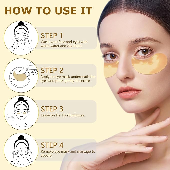COSMETIC |24k Gold Vitality-Fill Hydra-Gel Eye Patches(30 Pairs) | Help Boosting Lift & Firm the Look of the Eye Area, Anti-Aging Under-Eye Patches