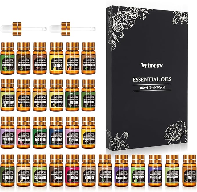 Essential Oils Set -Essential Oils - 100% Natural Essential Oils-Perfect for Diffuser, Humidifier,Aromatherapy, Massage,Skin & Hair Care,30x5 ml(0.17fl.oz