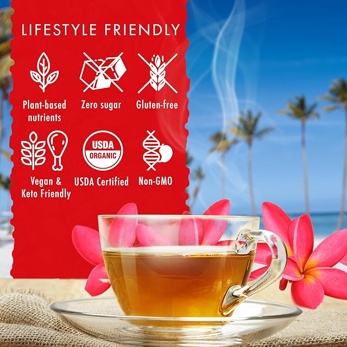 Hawaiian Natural Tea - Organic Hibiscus Bliss Herbal Tea, Caffeine-Free Hibiscus, All-Natural and Antioxidant-Rich Wellness Tea, Vegan and Keto-Friendly, 20 Bags
