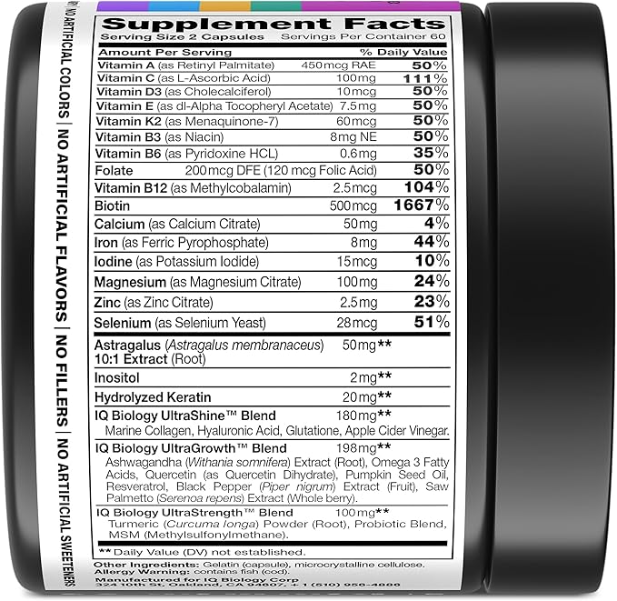 Biotin 10,000 mcg Supplement for Hair Growth with Collagen & Keratin for Hair Loss & Thinning Hair - Hair Skin and Nails Vitamins for Women & Men - Healthy Regrowth, Skin Glow & Nail Repair - 120 Caps