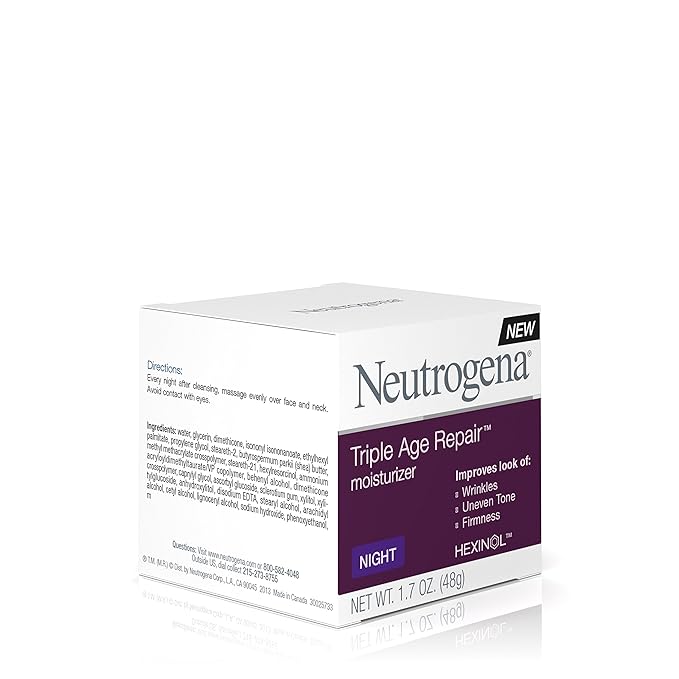 Neutrogena Triple Age Repair Night Cream, 1.7oz Jar, Anti-Aging Face Cream, Face Moisturizer For Women & Men, Hydrating Night Face Moisturizer for Even Skin Tone & Firming, Vitamin C