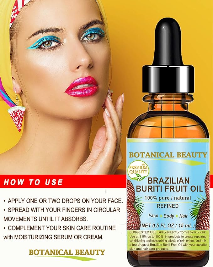 BURITI FRUIT OIL Brazilian. 100% Pure/Natural/REFINED Undiluted Cold Pressed Carrier Oil For Face, Body, Hair, Lip and Nail Care. 0.5 fl oz- 15 ml. "One the richest natural source of vitamin A,