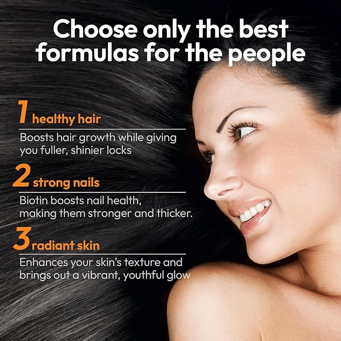 Biotin 10000 mcg with Zinc, Vitamin C & Calcium Pantothenate – Supports Healthy Hair Growth, Strong Nails & Glowing Skin for Women & Men | Made in The USA | 60 Vegan Capsules (60-Day Supply)