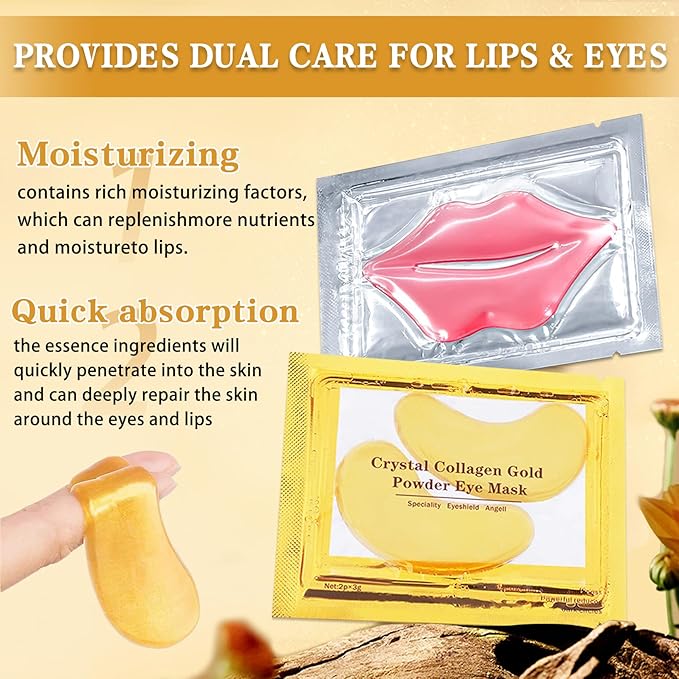 CAHIUYOA 30PCS Lip Mask and Under Eye Masks Set,Pink Lip Masks for Dry Lips 24K Gold Eye Patches for Puffy Eyes,Effective Moisturizing Skin Care
