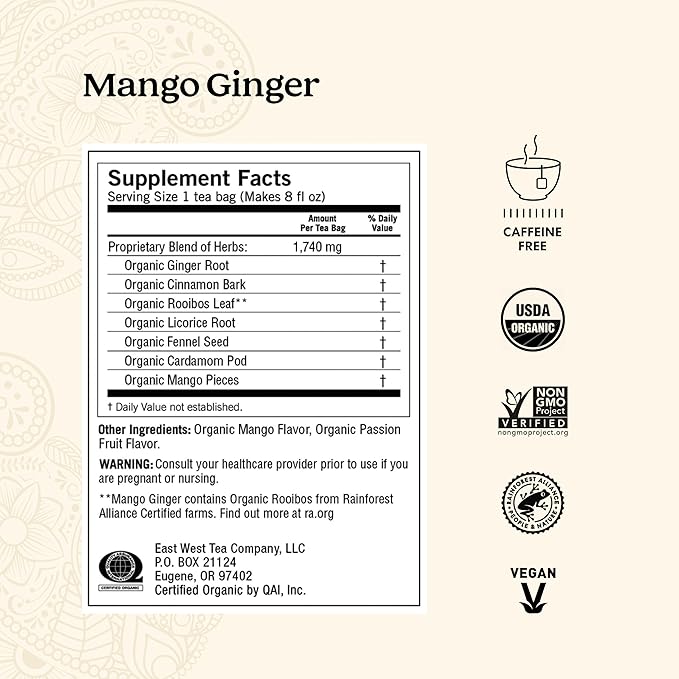 Yogi Tea Mango Ginger Tea - 16 Tea Bags per Pack (4 Packs) - Organic Ginger Root Tea to Support Healthy Digestion - Contains Antioxidants - Includes Cinnamon Bark, Rooibos Leaf, Mango Flavor & More