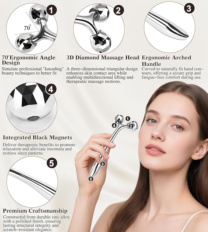 Face Roller, Large Stainless Steel Metal Guasha & Eye Cream Applicator Facial Tool Set Eye Massager Lymphatic Drainage Gua Sha for Face Neck