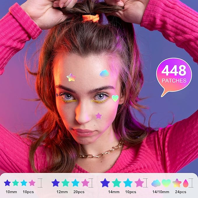 2PACK 224 Counts Cute & Fashion Stars Pimple Patches for Face , Hydrocolloid Acne Patches,Zits Absorbing Patch, Covering Zits and Blemishes with Salicylic Acid, Tea Oil & Centella, Cruelty Free