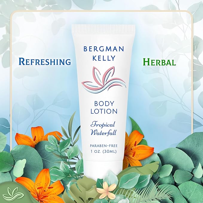 BERGMAN KELLY - Travel Size Lotion - 1 fl oz, 100 PK, Tropical Waterfall - Delight Your Guests w/Invigorating & Refreshing Body Lotion - Quality Mini & Small Size Guest Hotel Toiletries in Bulk