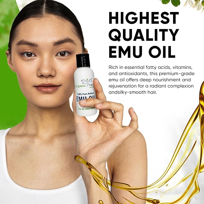 Longview Farms® Emu Oil - Hair and Body - 100% Pure & Refined Emu Oil for Skin & Hair Care | Premium Quality Hydration & Nourishment | 2 Fl. Oz