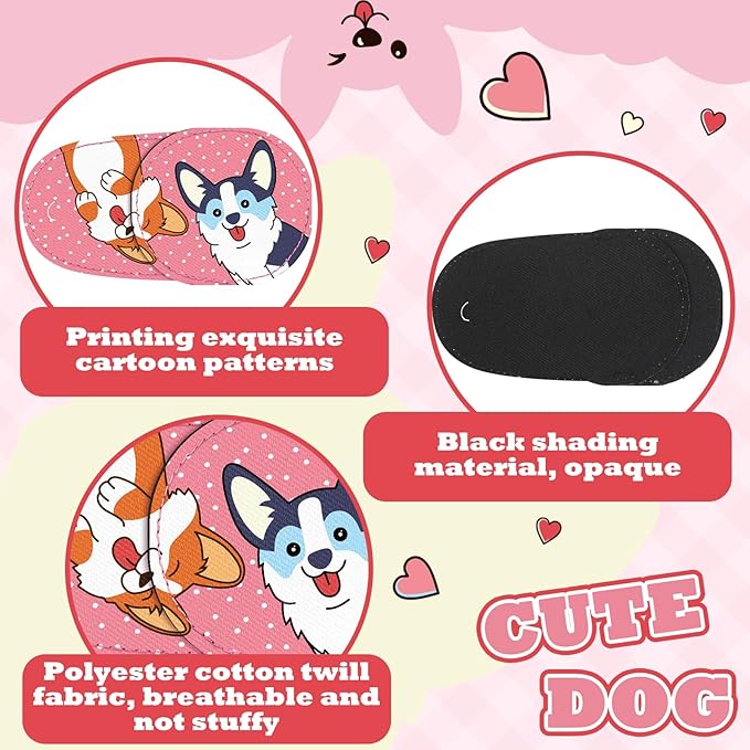 Newcotte 12 Pcs Eye Patch for Kids Toddler Reusable Adjustable Girls Boys Eyepatch for Glasses Left or Right Eye Patch, Assorted Patterns (Corgi Dog)