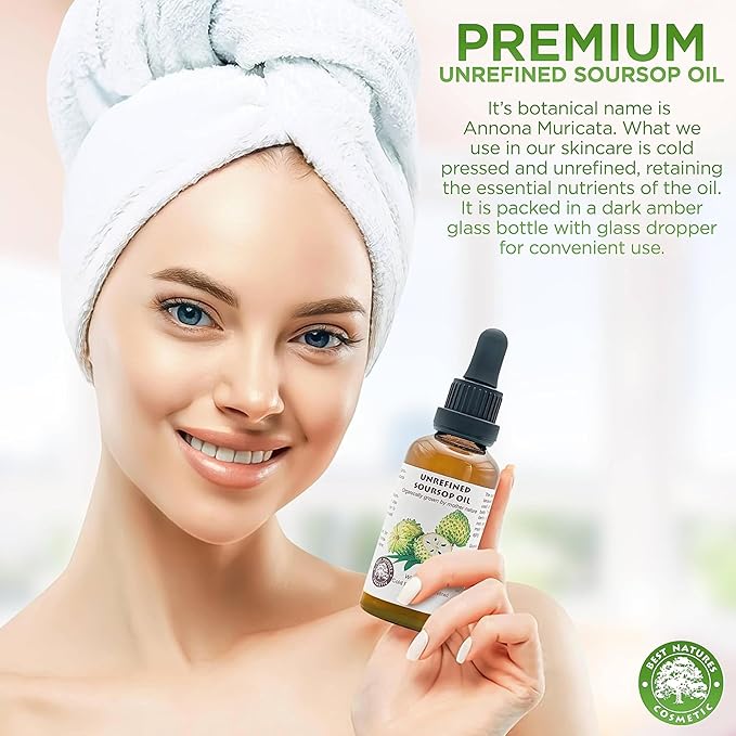 Virgin Soursop Oil (Anona Muricata / Graviola / Guanabana) – 100% Pure, Organic, Cold-Pressed, Unrefined – 2oz / 60ml – Natural Facial Oil & Moisturizer for Dry, Damaged, or Sensitive Skin