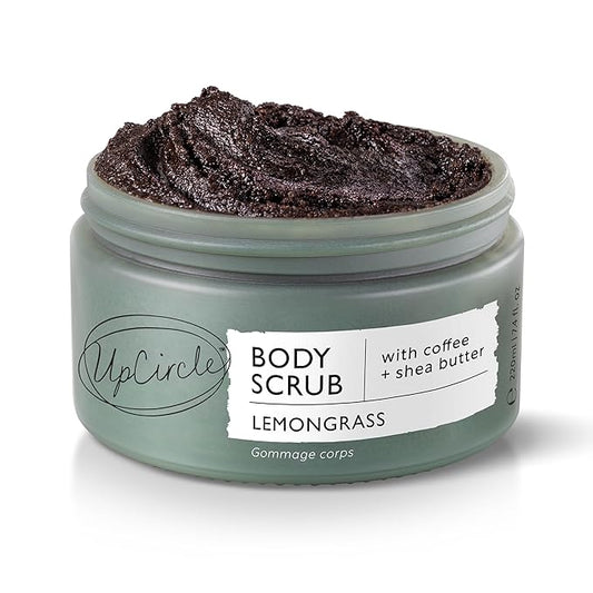 UpCircle Exfoliating Coffee Body Scrub with Lemongrass 7.4oz - Sea Salt, Shea Butter + Coconut Oil - Natural, Vegan Exfoliator For Soft, Smooth Skin