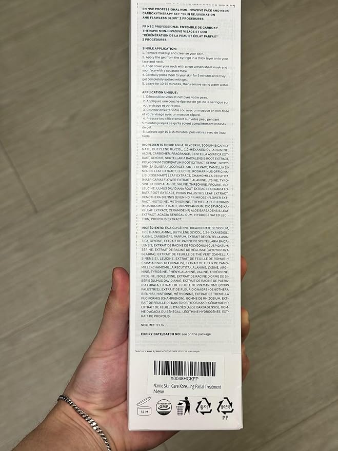 Name Skin Care Korean Carboxy CO2 Therapy Face & Neck Mask Set of 2 - Hydrating Oxygen Carboxytherapy Skincare Sheet Masks - Moisturizing Anti Aging Pore Tightening Brightening Facial Treatment Gel