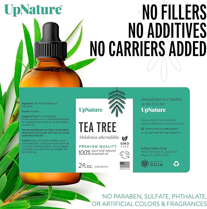 UpNature Tea Tree Oil - 100% Natural Tea Tree Essential Oil for Skin, Hair & Nails, 2oz