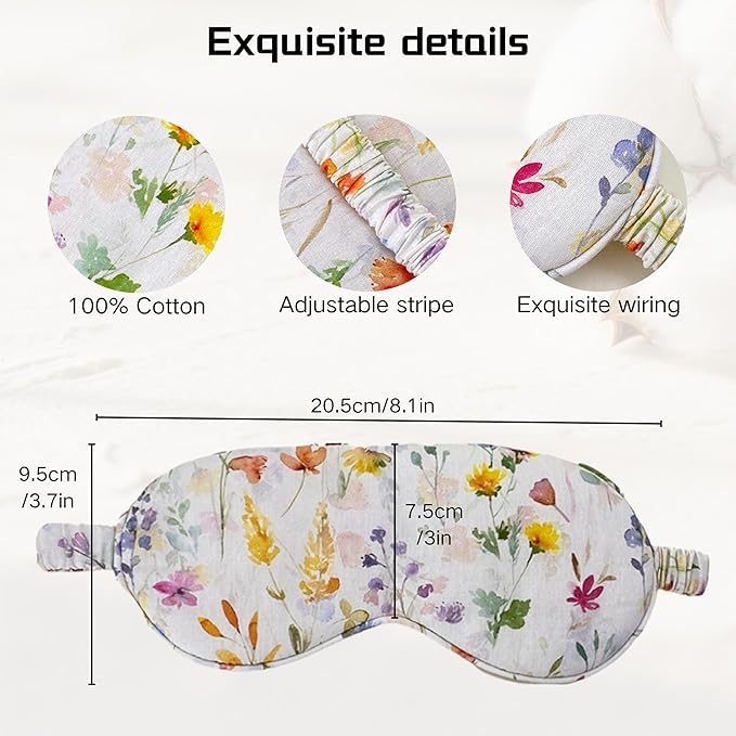 Pure Cotton Eye Mask 100% Organic Cotton Sleep Mask for Girls,Travel Breathable Sleep Mask,Adjustable Strap, Hypoallergenic, Cooling with Travel Bag Gift Package(Floral)