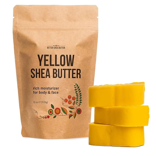 Better Shea Butter Yellow Shea Butter | Raw, Unrefined, Pure | Use for Hair, Soap Making, DIY Lotions | 8 oz block