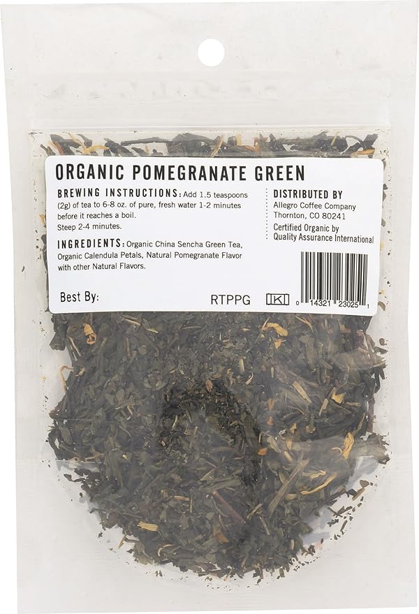 Allegro Tea, Organic Pomegranate Green, Loose Leaf Tea, 0.75 oz