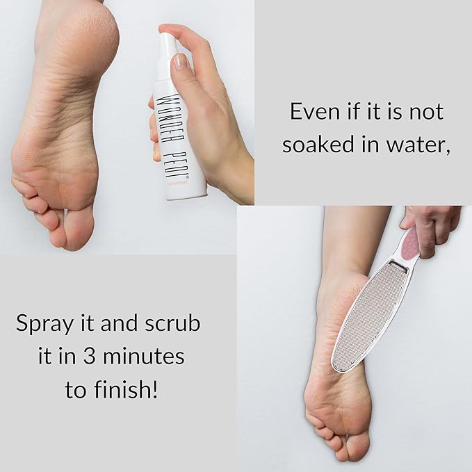 Made in Germany Double-Sided Metal and Emery Foot File - Heel Scraper & Cracked Feet Repair Instant Exfoliating Peel Foot Spray - Dead Skin Remover Cracked Heels Softener. Wonder Pedi