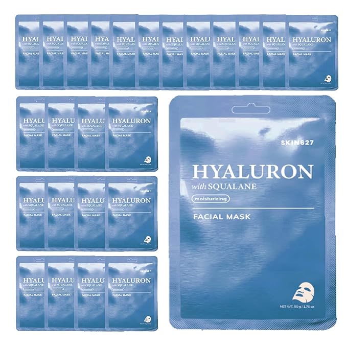 SKIN627 Bulk 24PK Face Masks Skincare, Facial Mask, Sheet Masks Korean (24PK Hyaluron with Squalane)