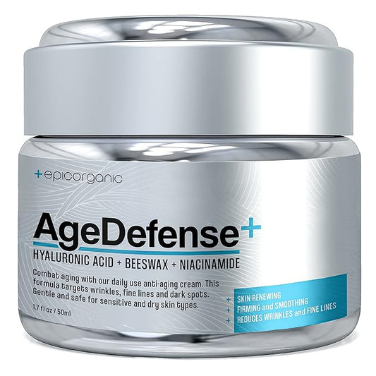 Epic Organic Age Defense | Men's Face Moisturizer | Anti-Aging Cream with Hyaluronic Acid, Collagen | Day and Night Facial Skin Care | Anti Wrinkle Face Cream | 1.7 oz