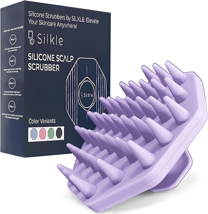 Silicone Scalp Scrubber - Massage Shampoo Brush, Soft Bristles for Hair Growth & Dandruff Removal - Ergonomic Design, Wet & Dry Use, Deep Cleansing Scalp Exfoliator for All Hair Types - Purple