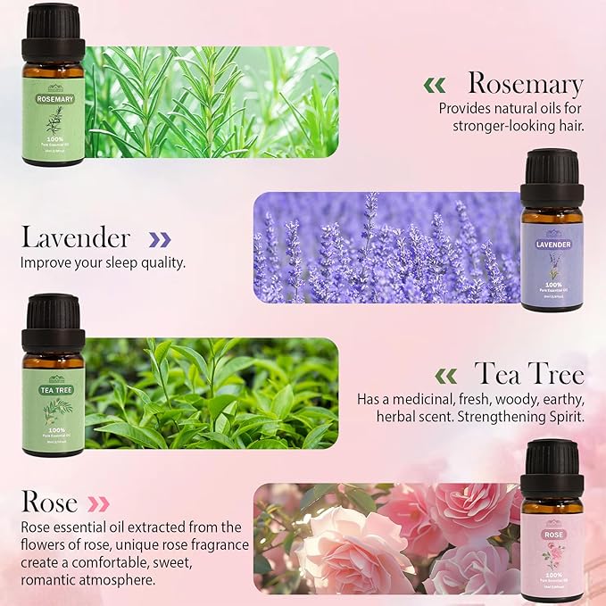 8 Pack 10 ML 2025 Pure Aromatherapy Essential Oil Set Pure Essential Oil Kit for Diffuser for Home,Candle Making Peppermint, Lavender,Eucalyptus,Tea Tree,Rose, Rosemary,Clove Orange