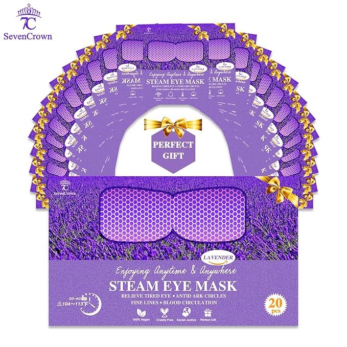 20 Packs Lavender Scented Steam Eye Mask, Heated Eye Mask for Dry Eyes & Relaxation, Self Heating Eye Compress for Sleep, Spa, Travel Essentials, Stress Relief Gifts for Women & Men, Stocking Stuffers