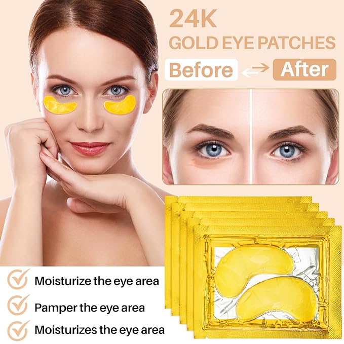 Gold Under Eye Patches - 30 Pairs Golden Glow Under Eye Patches for Dark Circles,Gold Moisturizing Eye Skin Mask for Women,Eye Dark Circles Masks for Bags and Wrinkles