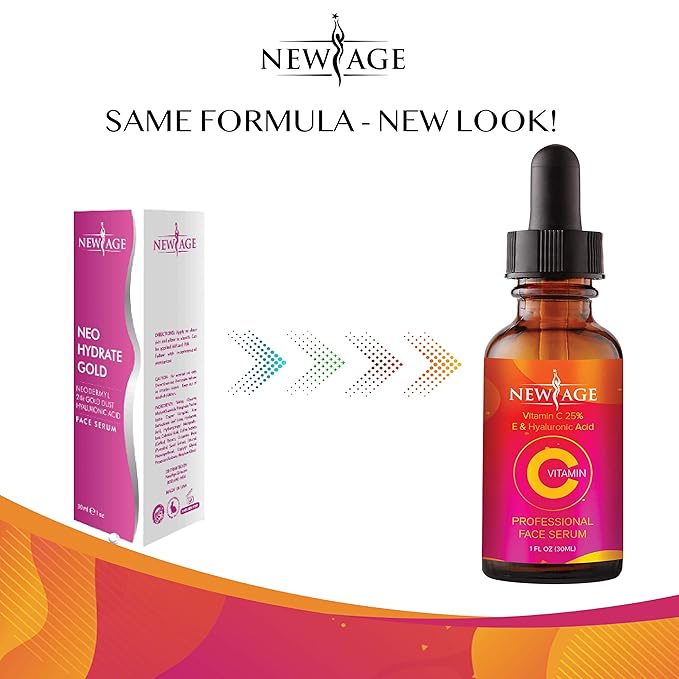(2-PACK) Vitamin C Serum with Hyaluronic Acid for Face and Eyes - Natural Anti Aging Eye Serum - Facial Serum Fades Age Spots and Sun Damage - By New Age