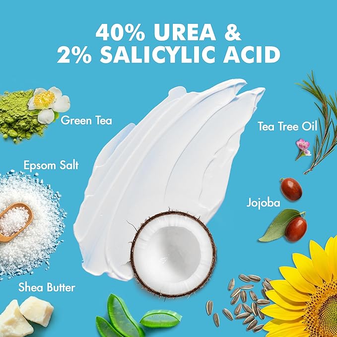 Ebanel Urea Cream 40% plus Salicylic Acid 2%, Foot Cream for Dry Cracked Heels Feet Knees Elbows Hands, Foot Dead Skin Cuticle Callus Remover Toenail Softener, Keratolytic Skin Barrier Repair
