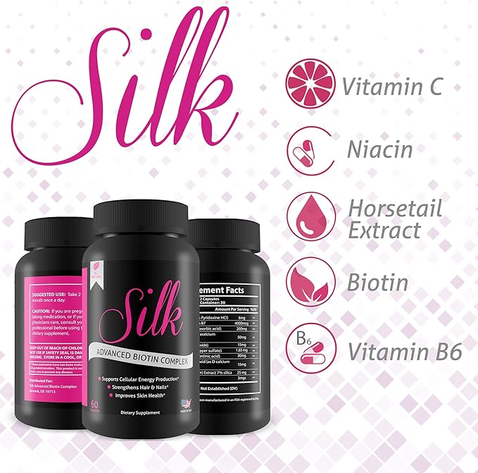 Silk Advanced Biotin Complex- Promotes Stronger, Longer, Hair-Healthier Skin- Ultimate Nail Strength