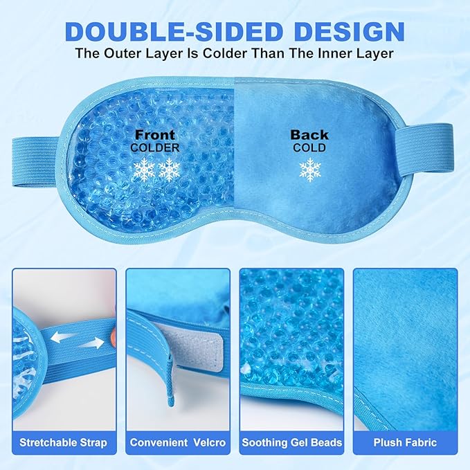 candyfouse 2Pack Cold Cooling Eye Mask, Reusable Hot Colder Therapy Gel Bead with Plush Backing for Puffiness Migraine Stress Relief Skin Care Dry Eyes