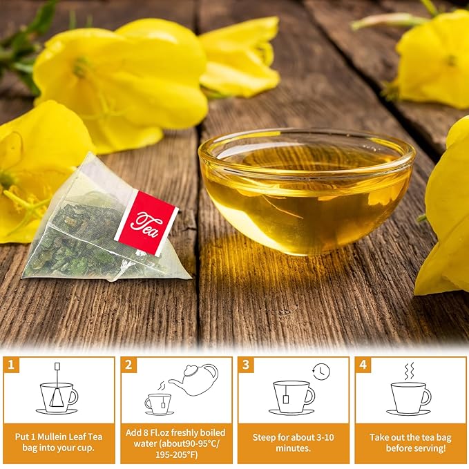 60 Mullein Leaf Tea Bags - 100% Pure & Natural Mullein Leaves, Caffeine Free, No Additives, No Sugar, Non-GMO