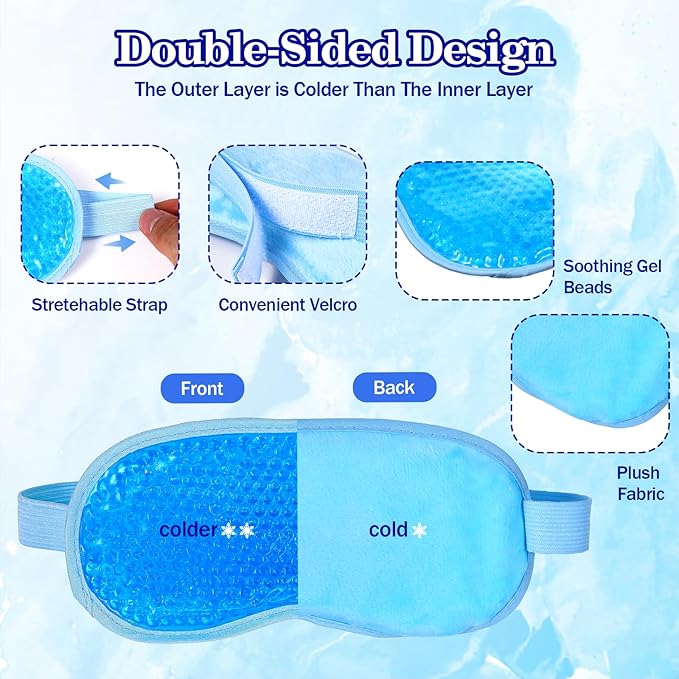 2 Pcs Cooling Eye Mask Sleeping Eyes Cooling Pads Cold Hot Gel Bead Mask Reusable Eye Ice Pack with Plush Backing Silky Gel Compress Eyemask for Dry Eyes Bags Dark Circles Post Convenient Storage