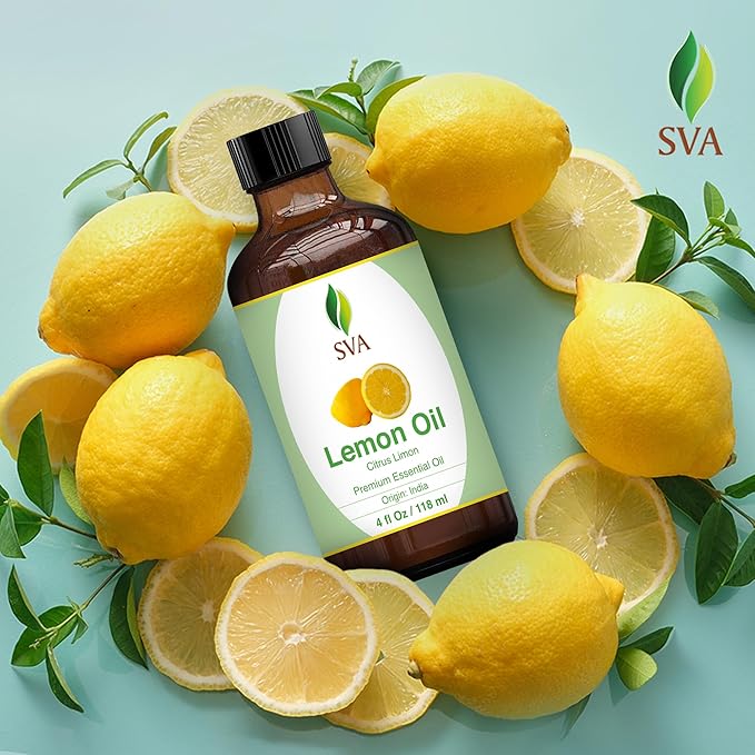 SVA Lemon Essential Oil – 4 Fl Oz – 100% Natural Lemon Oil - for Diffuser, Hair Care, Face, Skin Care, Aromatherapy, Scalp and Body Massage, Soap and Candle Making – with Dropper