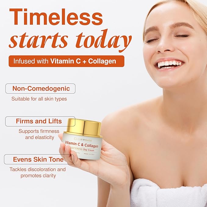 Vitamin C Moisturizer with Collagen - Korean Anti-Aging Cream - Brightning & Hydrating For Fine Lines & Wrinkles - Dermatologist Tested, Cruelty-Free Skin Care - All Skin Types - 1.69 oz