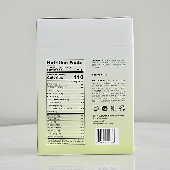 All-Natural Liquid Collagen Coffee Creamer – Premium Bovine & Marine Peptides (Types I, II, III) for Hair, Skin, Nails, Bones & Joints – Hydrolyzed, Single-Serve, 12-Pack – Matcha Latte Flavor