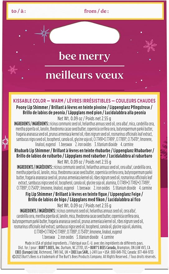 BURTS BEES Kissable Color Lip Shimmer Holiday Gift, 1 EA (Pack of 2)