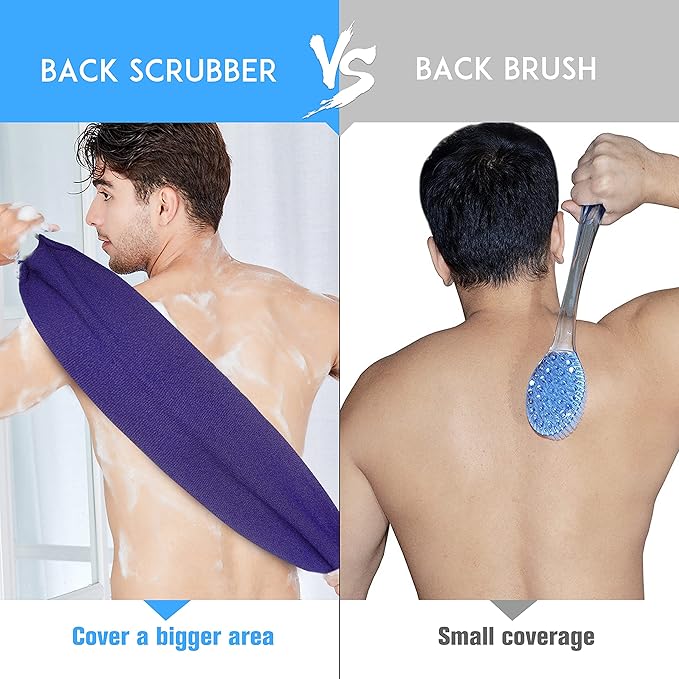 Evridwear Exfoliating Back Scrubber with Handles Two Sides for Body Shower Deep Cleans Skin Massages Invigorating Blood Circulation Men Women One Size (Purple)