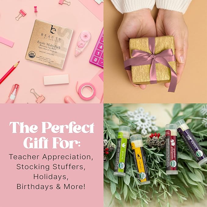 USDA Organic Lip Balm - USA Made with Natural Ingredients, 4 Pack Multi Flavor Lips Moisturizer, Moisturizing Lip Care, Beauty Gifts & Small Birthday Gifts, Moisturizer Chapstick Care for Dry Lips