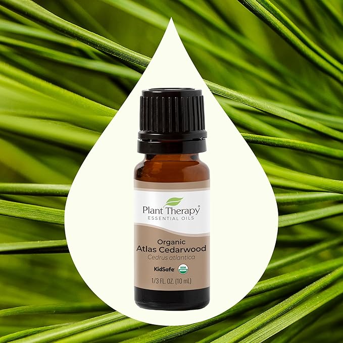 Plant Therapy Organic Atlas Cedarwood Essential Oil 100% Pure, USDA Certified Organic, Undiluted, Natural Aromatherapy for Diffusion, Skin, and Hair, Therapeutic Grade 10 mL (1/3 oz)