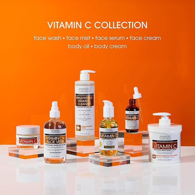 Advanced Clinicals Brightening Vitamin C Serum For Face With Glycolic Acid + Lactic Acid | Vitamin C Eye Serum Face Moisturizer For Improving Look Of Dark Spots & Uneven Complexion, 1.75 Fl Oz