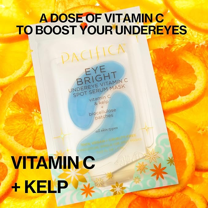 Pacifica Undereye Spot Serum Mask – Bright Eye Vitamin C Mask for Dark Circles & Hydration, Brightening Under Eye Treatment, Vegan & Cruelty-Free, 4 Pack