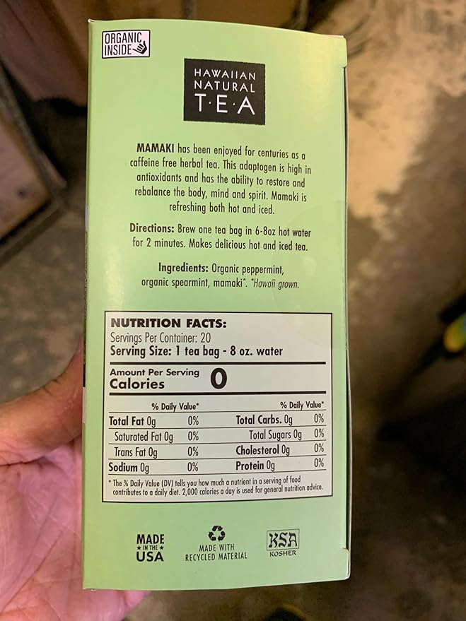Hawaiian Natural Tea Organic Mamaki Jasmine Green Tea Blend - Antioxidant-Rich For Calming, Wellness, Bedtime, Anxiety & Stress - Gift for Special Ocassions, 20 Bags