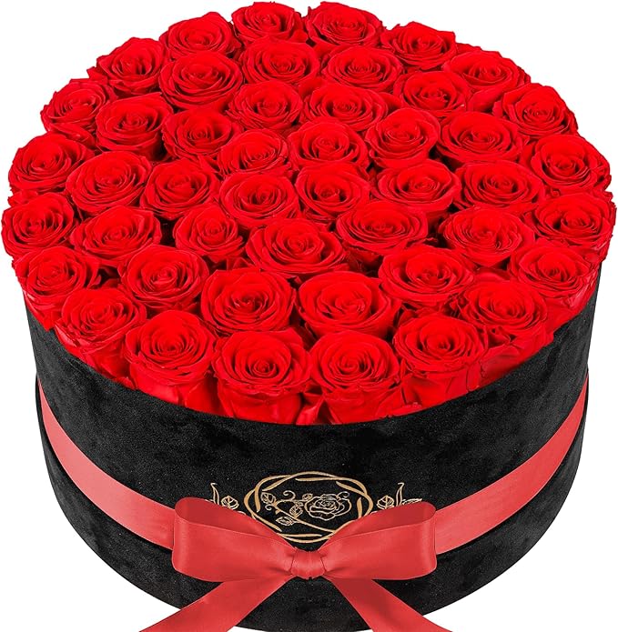 47 Flowers in a Luxury Suede Box, Birthday Gifts for Women, Preserved Flowers, Mothers Day Roses Gift for Mom, Red