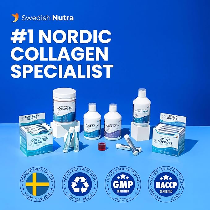Swedish Nutra - Liquid Collagen 10000mg Sugar-Free 500 ml I Hyaluronic Acid, Biotin I Skin, Hair, Nails I Higher Absorption I Natural Flavour - 20 Day Supply.