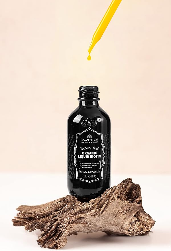 Svasthya Body & Mind Organic Liquid Biotin Drops for Strong Hair Growth - Vitamin B Complex for Women - Natural Hair Growth Supplement