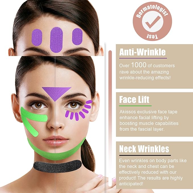 Akissos Face Tape Forehead Wrinkle Patches - Anti Lip Wrinkle Straw - Nose Lift - Facial Tape for Wrinkles - Eyes Neck Lips Wrinkle Reducer - Face Lift - Skin Lifting Tape - Face Shaper - 2.5cm*5m